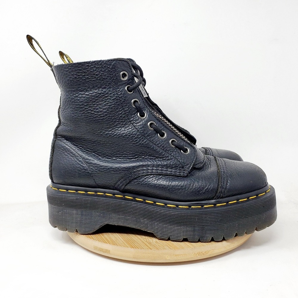 Dr Martens Sinclair Boot Womens 8 Black Leather Zip Lace Up Chunky Platform Shoe